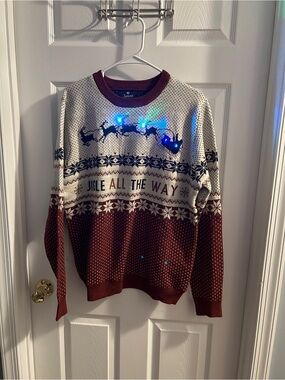 Light-up Ugly Christmas Sweater Sweater in Maroon & Cream - Jingle All The Way